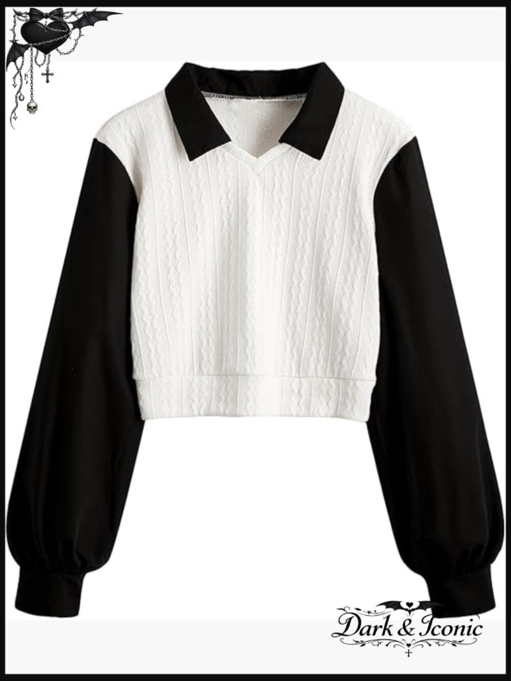 Long Sleeve Ribbed Knit Crop Top Sweater with Collar Layered Style
